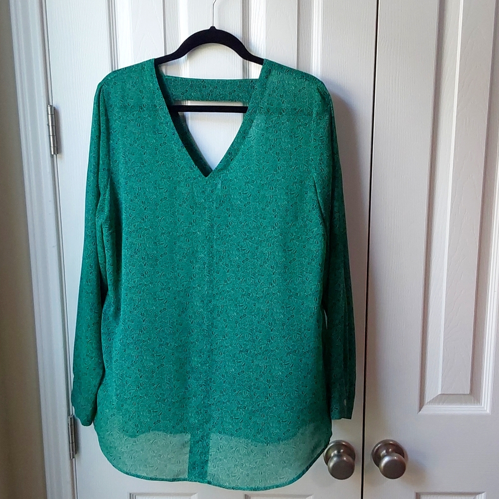 Cabi Sheer Green Back Cutout Bountiful Blouse Top #5208 SZ L